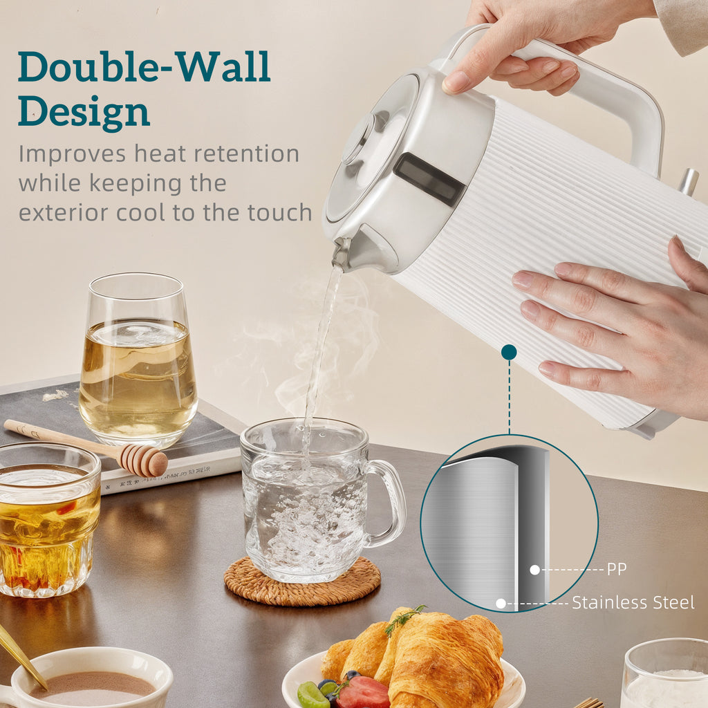 Electric Stainless Steel Kettle And Toaster Set, 3000W 1.7L UK Strix Thermostat Fast Boil Kettle W/ Limescale Filter, Cool Touch Body, 4 Slice Toaster With 7 Browning Levels, Crumb Tray, White